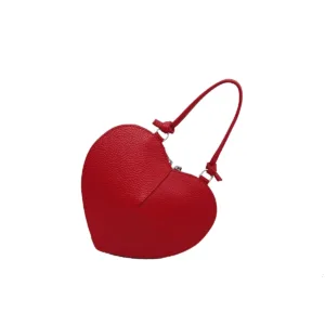 Heart-Shaped Genuine Italian Leather Shoulder Bag Red_3